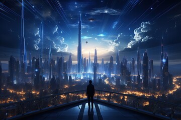 science fiction art using AI, featuring futuristic technology, space exploration, or otherworldly environments to transport viewers to distant realms.