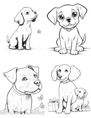 Fototapeta premium Dog Character Vector, Coloring Book Page with dogs, Coloring page outline of a cute Puppy, coloring page with Animal character