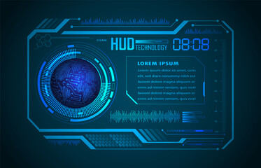 world binary circuit board future technology, blue hud cyber security concept background