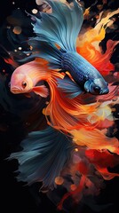 Chinese fighting fish, abstract art, Abstract Watercolor, create a unique and dynamic wallpaper. Generated with AI