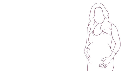 pregnant mom gently holding her belly, hand drawn style vector illustration