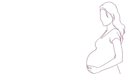 pregnant mom softly cradling her belly, hand drawn style vector illustration