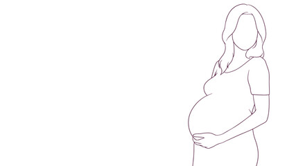 pregnant mom gently holding her belly, hand drawn style vector illustration.