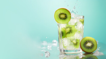 Kiwi infused water with fresh organic fruits and herbs, non-alcoholic cocktails