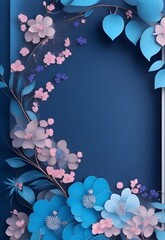 paper cut wedding invitation background cherry blossom decoration with dark blue color