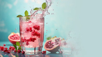 Pomegranate infused water with fresh organic fruits and herbs, non-alcoholic cocktails