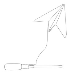 Fototapeta na wymiar One continuous line of Paper Airplane with Screwdriver. Thin Line Illustration vector concept. Contour Drawing Creative ideas.
