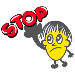 Stop round yellow cartoon gesture