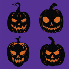 Scary Pumpkin Silhouette Cartoon set