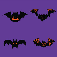 Scary Bat Silhouette Cartoon set