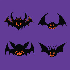 Scary Bat Silhouette Cartoon set