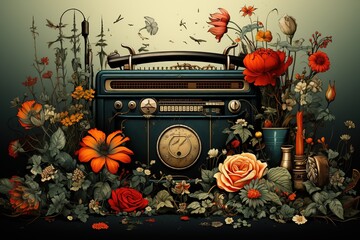 Obraz premium retro patterns, inspired by past eras, with repetitive designs and vibrant colors that give a nostalgic feel to the illustration. Generated with AI