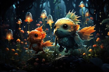 whimsical fantasy illustration, featuring magical creatures, enchanting landscapes, and a touch of wonder and imagination.Generated with AI