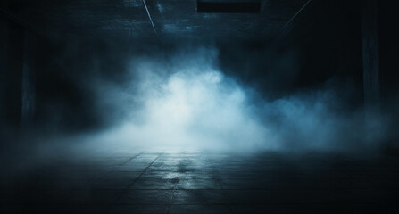 A dark room with smoke coming out of it, Night scene with fog, dark Empty place, Generative AI