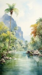 thailand Landscape, water color, illustration