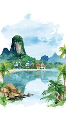 Fototapeta premium thailand Landscape, water color, illustration