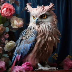 A majestic owl with intense eyes and feathers exuding wisdom and mystery.