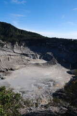 view of Tangkuban Perahu volcano mountain with bluesky in the morning