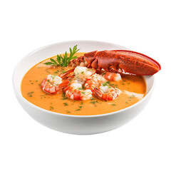 Delicious Bowl of Lobster Bisque Soup on transparent or white background, png