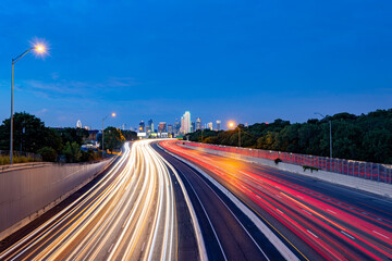 Sunset Dallas skyline with highway