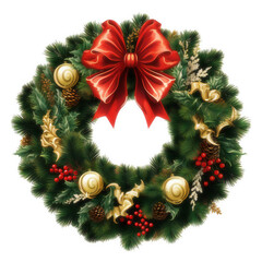 Fototapeta na wymiar Festive Christmas Wreath Illustration on White Background