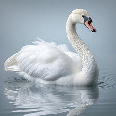 A serene swan gracefully moves across a white background.