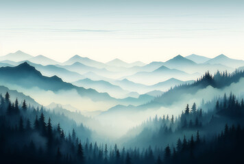 Obraz premium Mystical Mountain Valley Enveloped in Enigmatic Fog