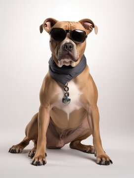 Cute dog with glasses studio photo with plain background