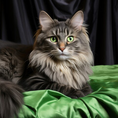 A tranquil Siberian cat with a peaceful personality in a serene studio setting.
