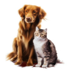  Golden Retriever and Tabby Cat Illustration