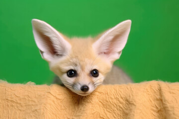 Obraz premium A timid Fennec Fox with expressive eyes hiding behind its tail.