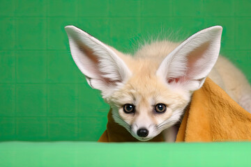 Obraz premium A timid Fennec Fox with expressive eyes hiding behind its tail.