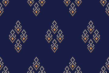 Indigo navy blue geometric traditional ethnic pattern Ikat seamless pattern border abstract design for fabric print cloth dress carpet curtains and sarong Aztec African Indian Indonesian 