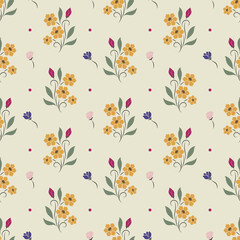 Beautiful floral seamless pattern. Colorful hand-drawn flowers and leaves vector illustration design