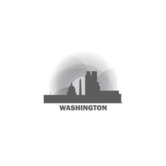 Obraz premium USA United States Washington DC cityscape skyline city panorama vector flat modern logo icon. US capital emblem idea with landmarks and building silhouette at sunrise sunset