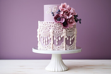 Macramé-inspired cake with intricate lace-like details