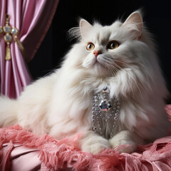 A regal Persian Cat exudes elegance and sophistication against a luxurious pastel backdrop.