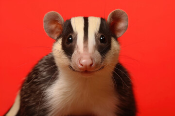 A striking image of a badger with a grumpy expression against a yellow backdrop.