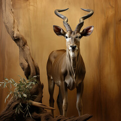 A majestic Kudu with twisted horns and watchful eyes.