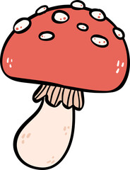 A cute autumn mushroom in vibrant colors Doodle Illustration. Whimsical Fall Hand Drawing Art