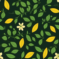 seamless pattern nature elements, leaves, pollen, blossom, stem, flat design, vector graphic