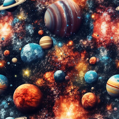 Obraz na płótnie Canvas seamless pattern space and planet, space seamless pattern background, Planets, stars, asteroids