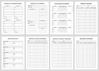 Minimalist planner pages templates. Printable business planner Page .project planning sheet,Product Planner,Packaging Planner,Order Tracker
Supplier List,Monthly Sales Tracker,Monthly Profit Tracker.
