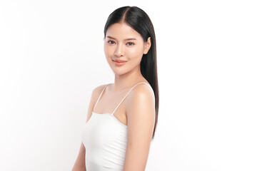 Beautiful young asian woman with clean fresh skin on white background, Face care, Facial treatment, Cosmetology, beauty and spa, Asian women portrait.