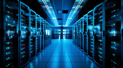 super computer server room for big data hi tech technology background