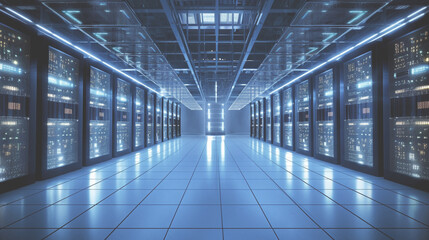 super computer server room for big data hi tech technology background