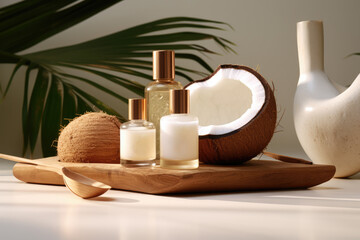 Fototapeta na wymiar Coconut Oil Skin Care Product Advert Shot