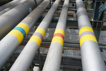 Pipeline on pipe rack in oil and gas project at construction site