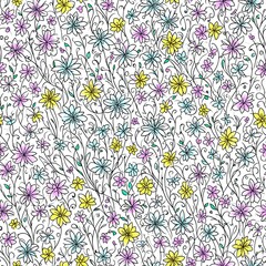 Seamless pattern of colored flowers. AI generated.