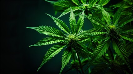 Naklejka na ściany i meble Realistic focus detailed Cannabis leaf marijua Generate Ai
